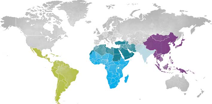 Map of the world showing where CSW is working.